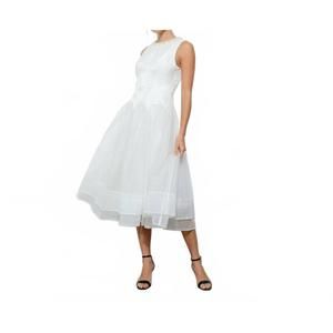 NEW INA FASHION pearl embellished tulle midi dress in white